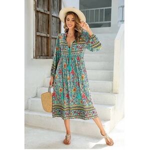 Elegant Floral Long Sleeve Maxi Dress